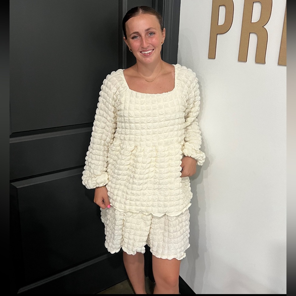 Puffy Textured Cream Dress